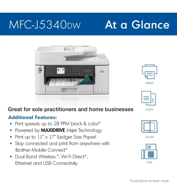 Brother Business Color Inkjet All-in-One Printer with Printing up to 11”x17 - Image 2