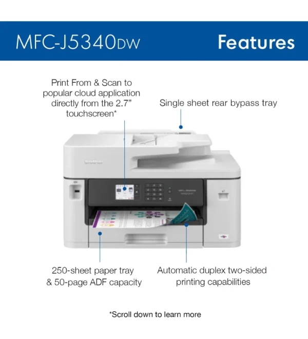 Brother Business Color Inkjet All-in-One Printer with Printing up to 11”x17 - Image 3